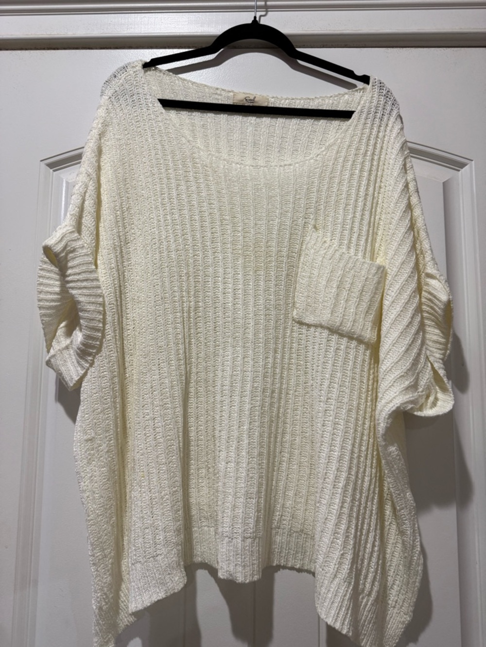 easel Ivory Ribbed Scoop-Neck Oversized Pocket Sweater